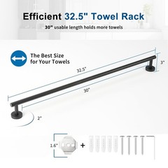 Iwoodus Matte Black Towel Bar 30 Inch Towel Racks For Bathroom Wall Mounted