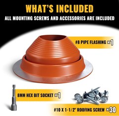 #8 Silicone Metal Roof Pipe Flashing Boot 7″ to 13″ High Temp Roof Jack + Screw