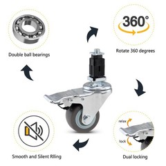 Yajiyo 2.5Inch Plug-In Casters Silent High Load Capacity 4Pcs Set 1 Square Tube