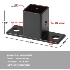 8 Pack 1 Black Square Tube Fittings – 1 Way Plate Flange Base for Fence Rail