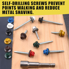 300Pcs #10 X 1 Red Hex Head Self-Drilling Metal Roofing Screws, EPDM Washer, Col