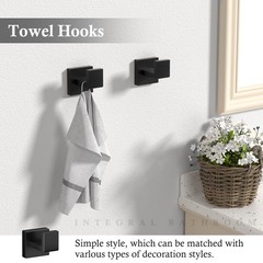 5-Pieces Matte Black Bathroom Accessories Set, 23.6 Inch Bath Towel Bar Set, SUS