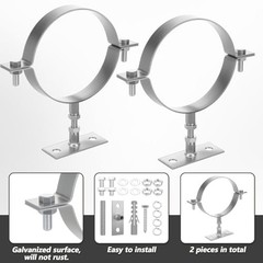 2 Sets 6 Inch Adjustable Pipe Bracket, Heavy Duty Galvanized Steel Split Ring