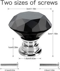 Akstore 6 Pcs Crystal Glass Cabinet Knobs 30mm Diamond Shape 30 mm, Black