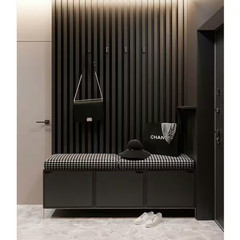 94 In. X 6 in X 0.5 In. Solid Wood Wall 7 Grid Cladding Siding Board in Black Co