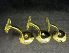 Lot of Three (3) Solid Bright Brass Hand Rail Stair Bracket