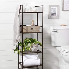 Retailer Basics 4-Tier Iron Towel Shelf For Bathroom Black 11.4L X 11.8W X 44.5H