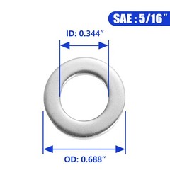 5/16″ x 0.688″OD Flat Washer, 18-8 (304) Stainless Steel 5/16″/304, Silver