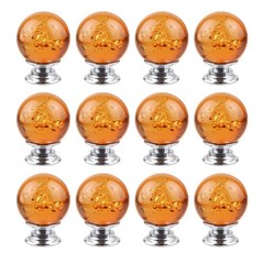 BNYZWOT 12 PCS Crystal Cabinet Knobs Round Glass Bubbles Amber 12PCS