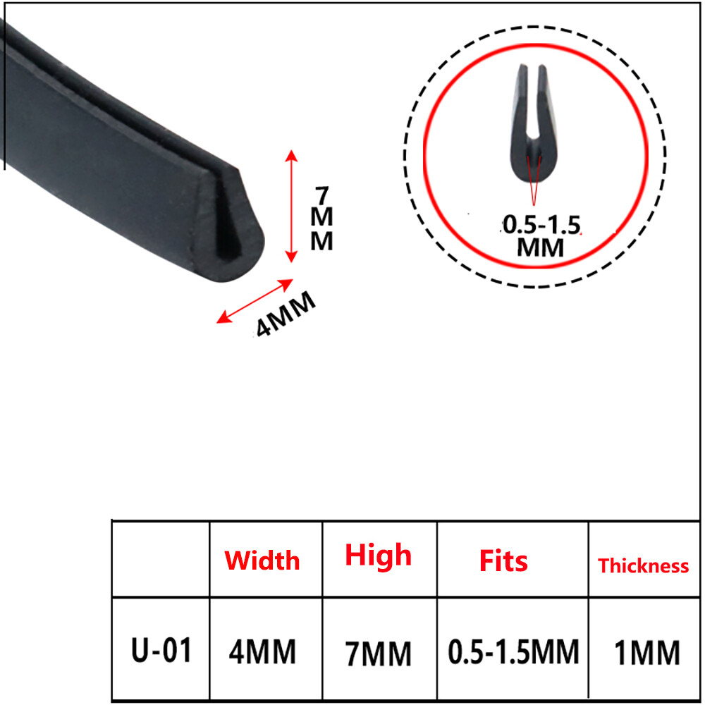 0.5mm-60mm Rubber U Shape Guard Edging Trim Seal Strip Door Table Edge Protector