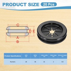 20 Pcs 1″ Desk Grommet Round Double-Sided Cables Grommet Black