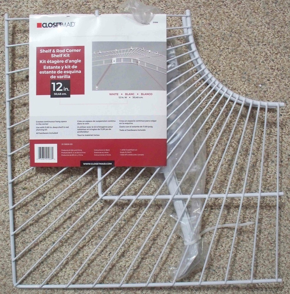 ClosetMaid #21066 12″ Shelf & Rod Corner Shelf Kit White Steel – Combo Ship