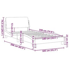 Bed Frame “Dover” Platform Dark Gray 39.4″x74.8″ Twin Fabric vidaXL