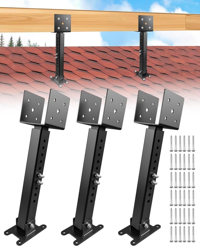 3 Pack Roof Riser Brackets Kit, Adjustable Saddle for 4″X4″ and 4″X6″ Wood Post,