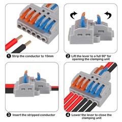Push in Wire Connectors 10 Pcs 2 in 6 Out Lever