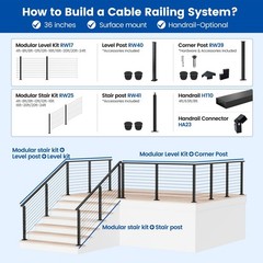 Muzata Black 36 Inch Stair Cable Railing Post for 25-35 Degrees 36″,