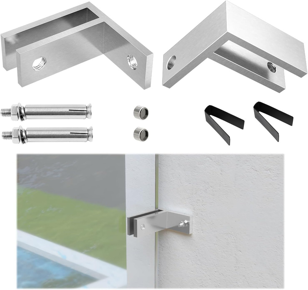 2Pack Brushed Wall to Glass Clamp 90 Degrees Glass Railing Clamp Fit for 3/8″-1/