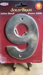 NEW Ives Solid Brass 5” High House or Mailbox Number 9 Thick, Durable & Stylish