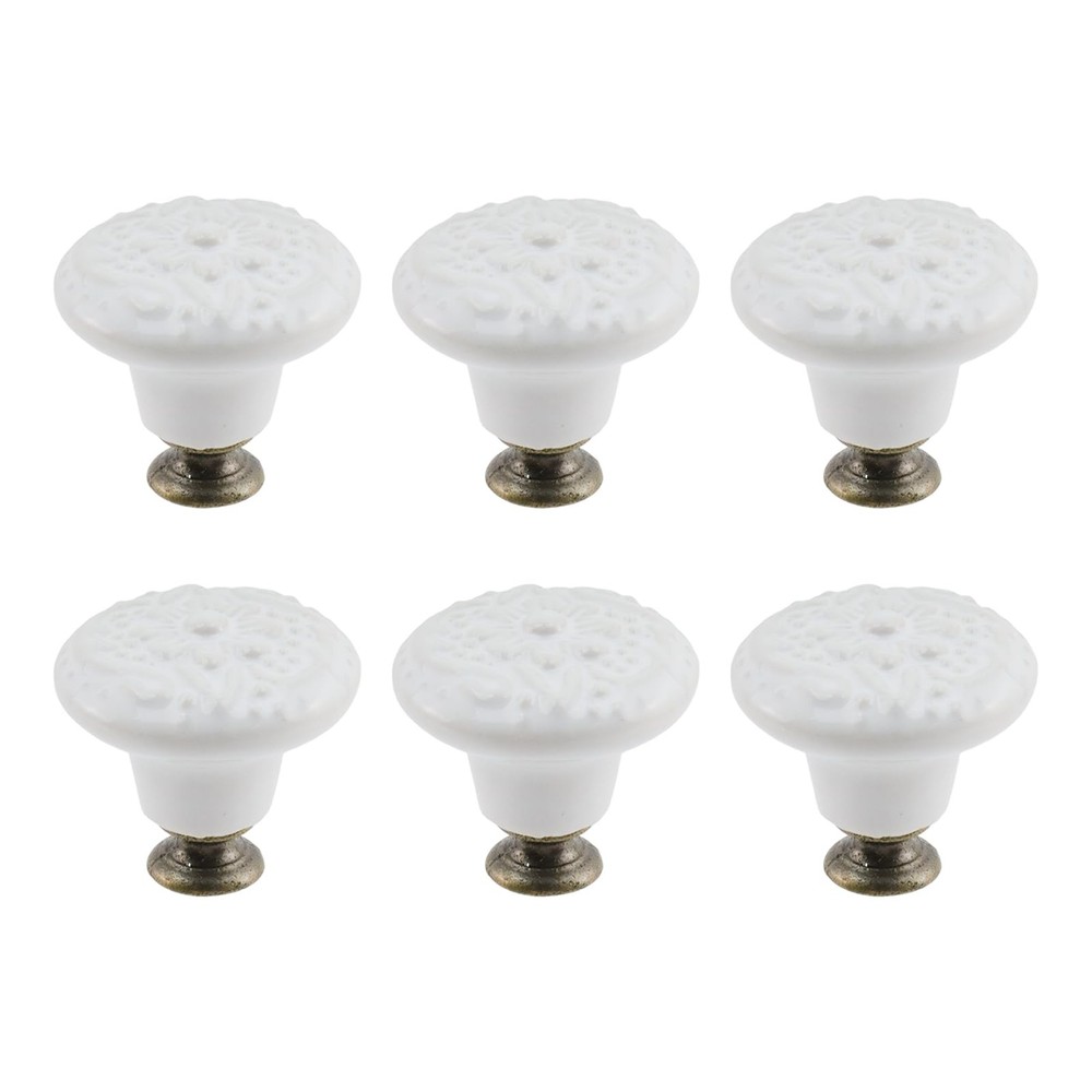 Geesatis 6Pcs Round Ceramic Drawer Knobs Cabinet Furniture 6 Pieces, White