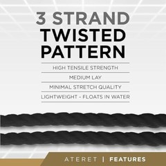 ATERET Twisted 3-Strand Black Polypropylene Rope Monofilament ALL SIZES