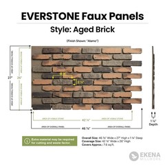 EverStone Aged Brick Faux Brick , 46 7/8″W x 27″H x 1 1/4″D, Burnished Red Color