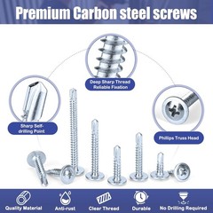 140 Pcs #8 Self Tapping Screws for Metal, 1/2″,3/4″,1″,1-1/4″,2″, Silver