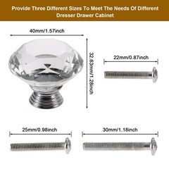 Mtsooning 40mm Crystal Glass Knob, 4PCS Diamond Shape Pulls, 4 Pcs, Clear