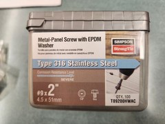 Simpson Stong-Tie #9 2″ Metal Panel Screw, New Box Of 100, Stainless Steel