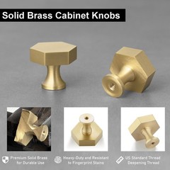 QOGRISUN 10-Pack Solid Brass Cabinet Knobs, 1.4-Inch Diameter, Brushed