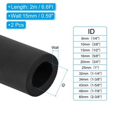 For Foam Pipe 1 7/8″ (48mm) x 2m Insulating 15mm Thickness 2pcs Black