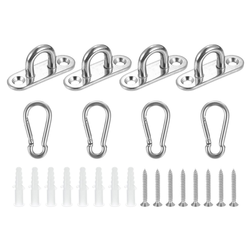 4 Pcs Pad Eye Plate, 1.8 Inch Stainless Steel Ceiling U Hooks with Screw, Silver