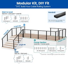 Muzata 8-12FT Modular Black Cable Railing Kit 36 36″, 5-10ft Stair post kit