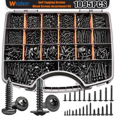 weideer 1095pcs Self Tapping Screws for Metal, Truss Head and Pan Head, Black