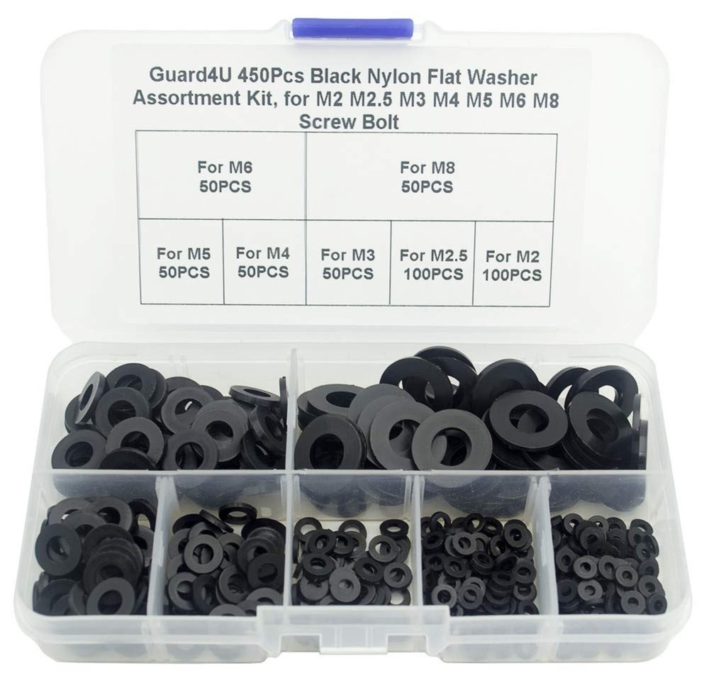 450Pcs Black Nylon Flat Washer Assortment Kit, for M2 M2.5 M3 M4 M5 M6 M8 Scr…