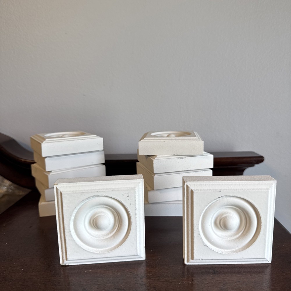 12 Pc. – 3.5”x3.5” Square White Casing Blocks, MDF Rosette, Deco Mold Lot Set