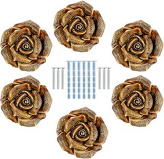 Yetaha 6 Pack Retro Rose Dresser Knobs, Vintage Floral Drawer Pulls, White
