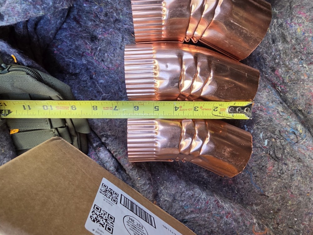 Copper Rain Gutter Round Elbow Downspout Custom Elbow, 3” 16 Oz 3 pcs Copper