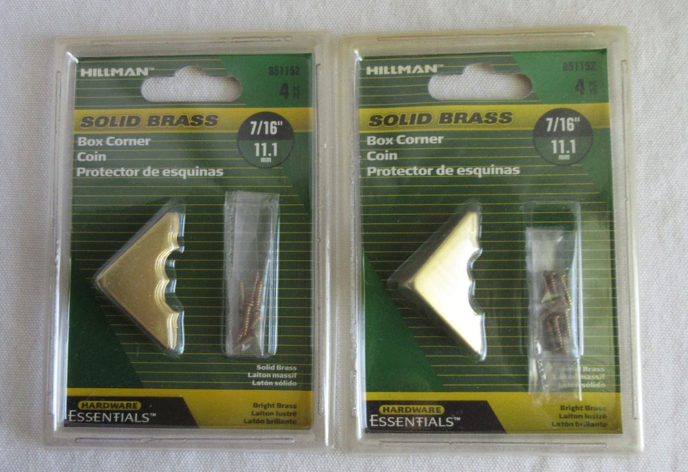 Solid Brass Corners – Hillman Hardware #851152 7/16″ LOT of 2 with 4 pieces = 8