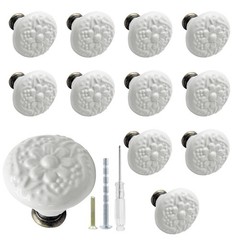 Biaungdo 12 Pcs White Ceramic Kitchen Cabinet Knobs and Pulls, Retro