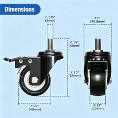 Cambiodv 2 Inch Swivel Caster Wheels Set Of 16 Metric M8 15Mm Threaded Stem