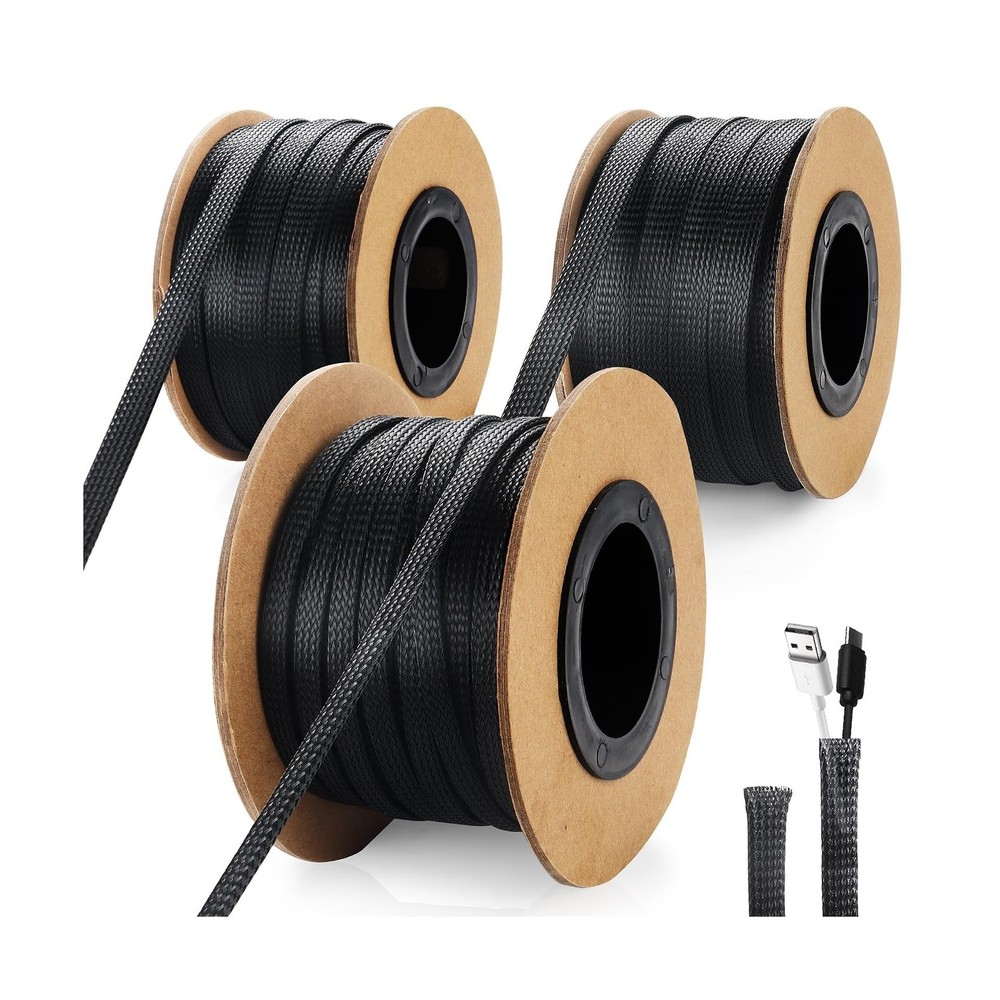 300 Feet 1/4, 1/2, 3/8 Inches Braided Wire Loom PET Cable Loom … USA Fast Ship