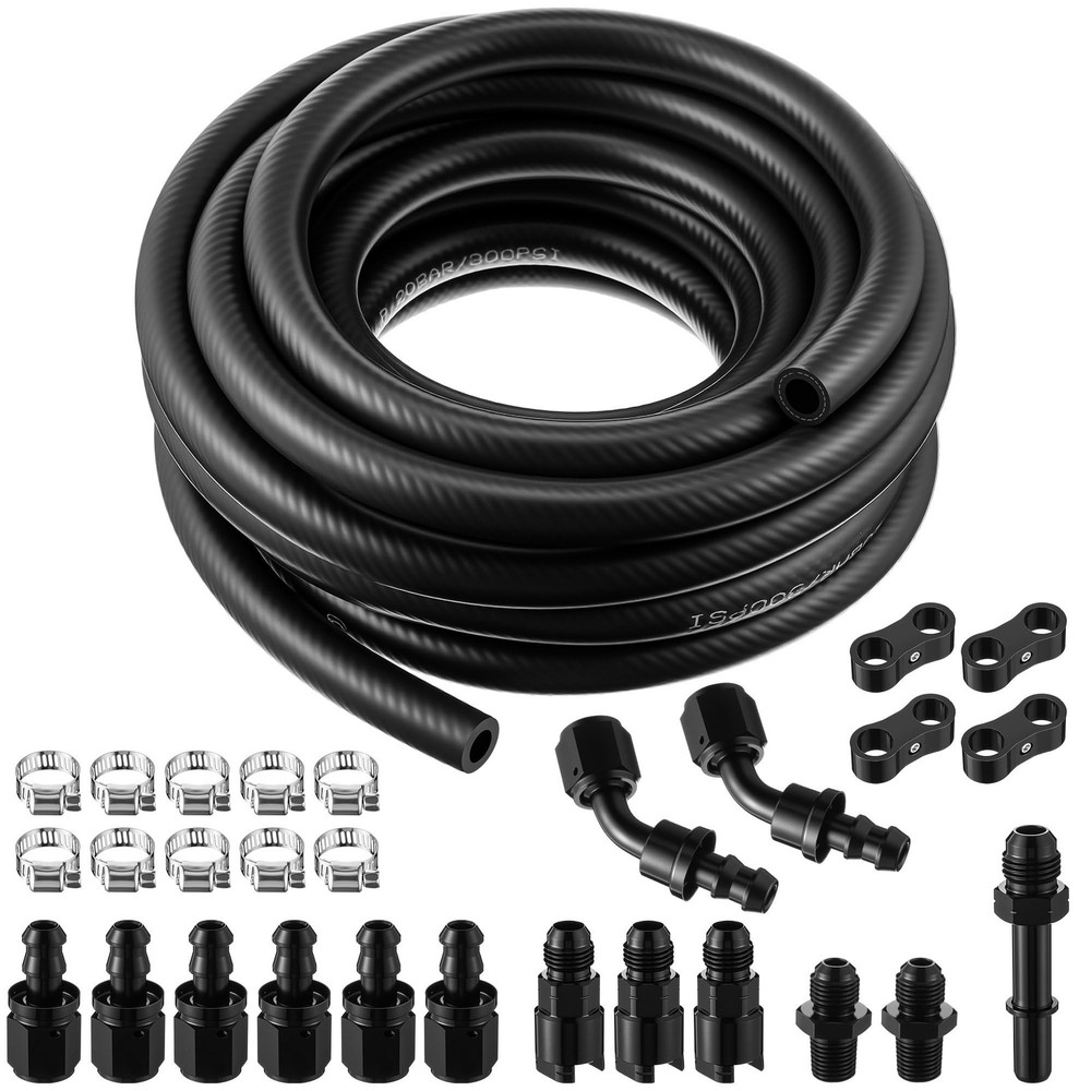 6AN Fuel Line Kit, 3/8 Fuel Hose Line Push Lock NBR Rubber SAE 30R7 25FT 300P…