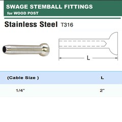 10 Pc 1/4” Stainless Steel T316 Swage Stemball For Wood Post Cable Railing