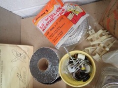 vintage wood box with lots of hardware & repair parts nuts bolts odds & ends
