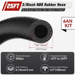 6AN Fuel Line Kit, 3/8 Fuel Hose Line Push Lock NBR Rubber SAE 30R7 25FT 300P…