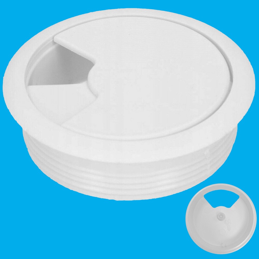 6x White 60mm Computer Desk Plastic Cable Grommet, Surface Wire Hole Cover