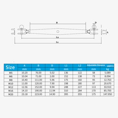 Turnbuckle Wire Rope Turnbuckle Eye Screw Fork Lag A2 Stainless Steel M5~M24