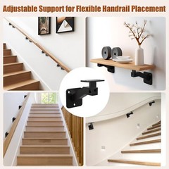 Adjustable Handrail Brackets for Indoor Stairs 4 Pack Black Stair Railing Bra…