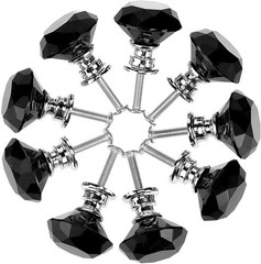 Akstore 6 Pcs Crystal Glass Cabinet Knobs 30mm Diamond Shape 30 mm, Black