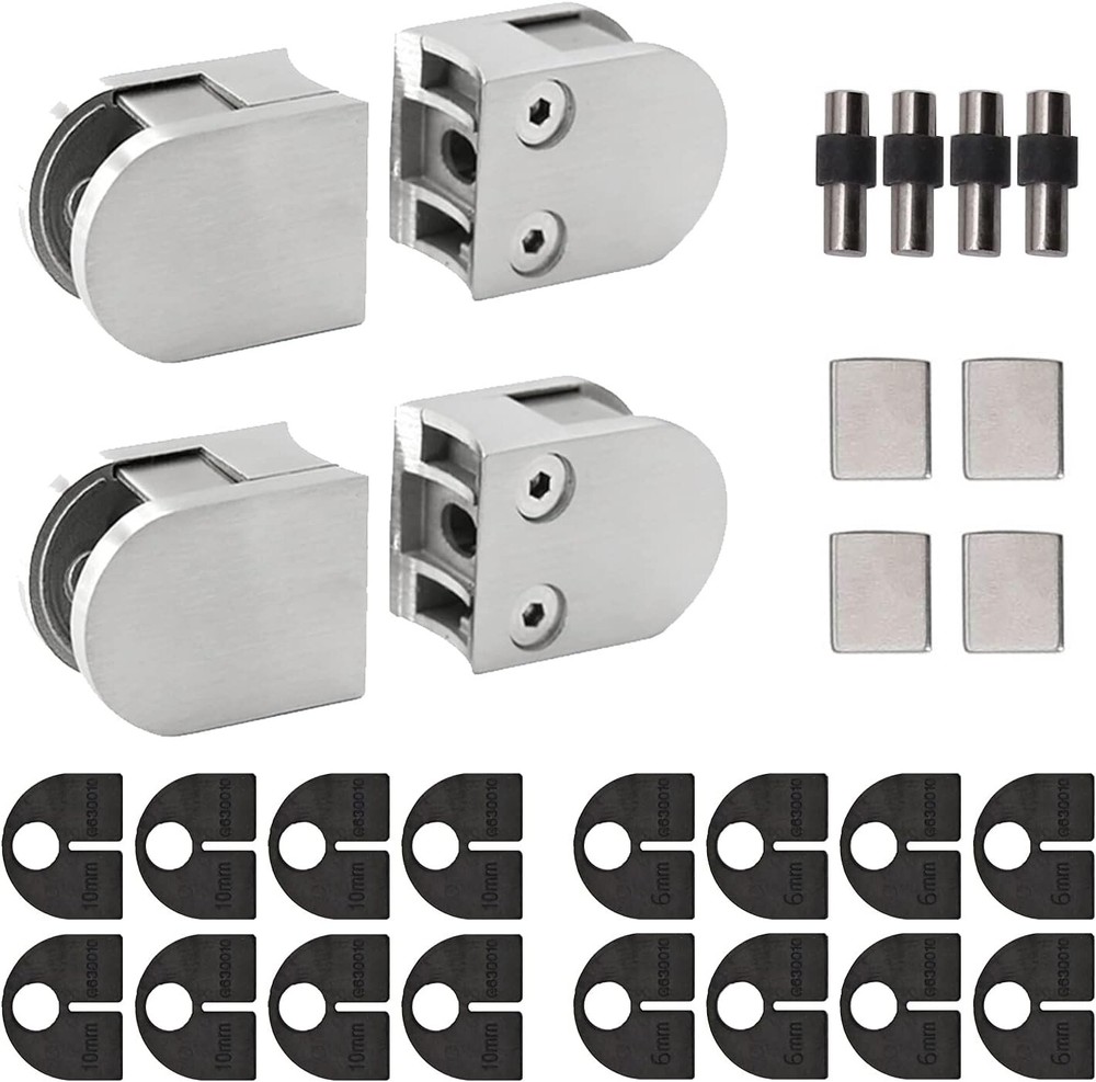 Stainless Steel 1-5/8″ Round Back Glass Clamp for 3/8″ – 1/ 4″ Glass – 4 Pack